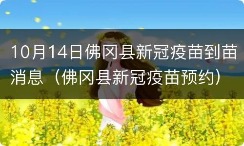 10月14日佛冈县新冠疫苗到苗消息（佛冈县新冠疫苗预约）