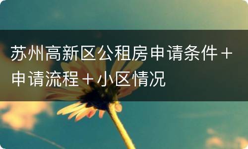 苏州高新区公租房申请条件＋申请流程＋小区情况