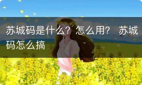 苏城码是什么？怎么用？ 苏城码怎么搞