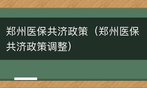 郑州医保共济政策（郑州医保共济政策调整）