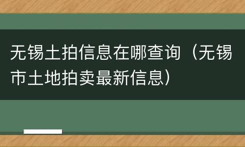 无锡土拍信息在哪查询（无锡市土地拍卖最新信息）