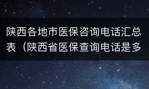 陕西各地市医保咨询电话汇总表（陕西省医保查询电话是多少）