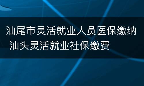 汕尾市灵活就业人员医保缴纳 汕头灵活就业社保缴费