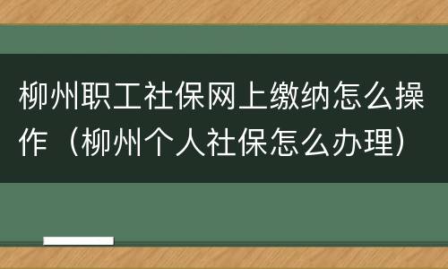 柳州职工社保网上缴纳怎么操作（柳州个人社保怎么办理）