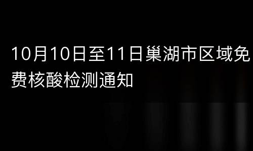 10月10日至11日巢湖市区域免费核酸检测通知