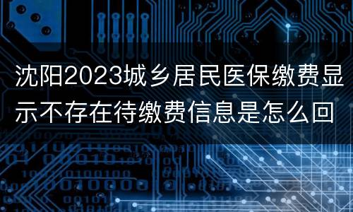 沈阳2023城乡居民医保缴费显示不存在待缴费信息是怎么回事?