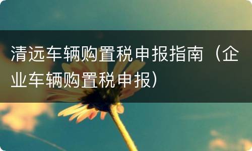 清远车辆购置税申报指南（企业车辆购置税申报）