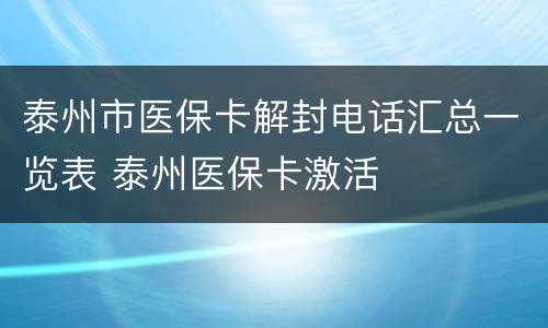 泰州市医保卡解封电话汇总一览表 泰州医保卡激活